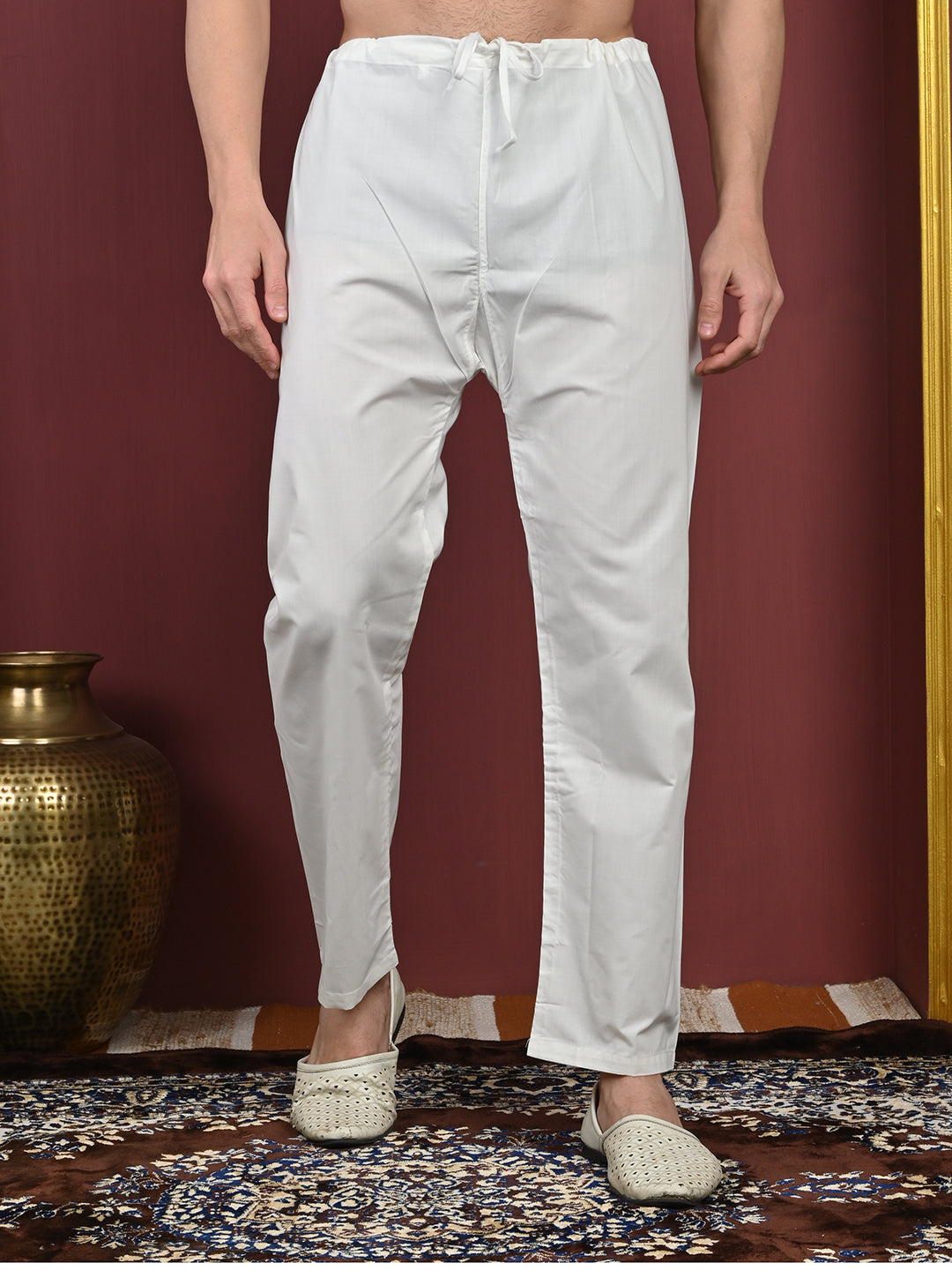 White Men’s Terry Cotton Blend Kurta Pajama Set – Traditional Ethnic Wear