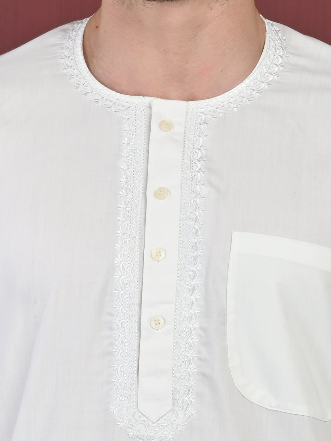 White Men’s Terry Cotton Blend Kurta Pajama Set – Traditional Ethnic Wear