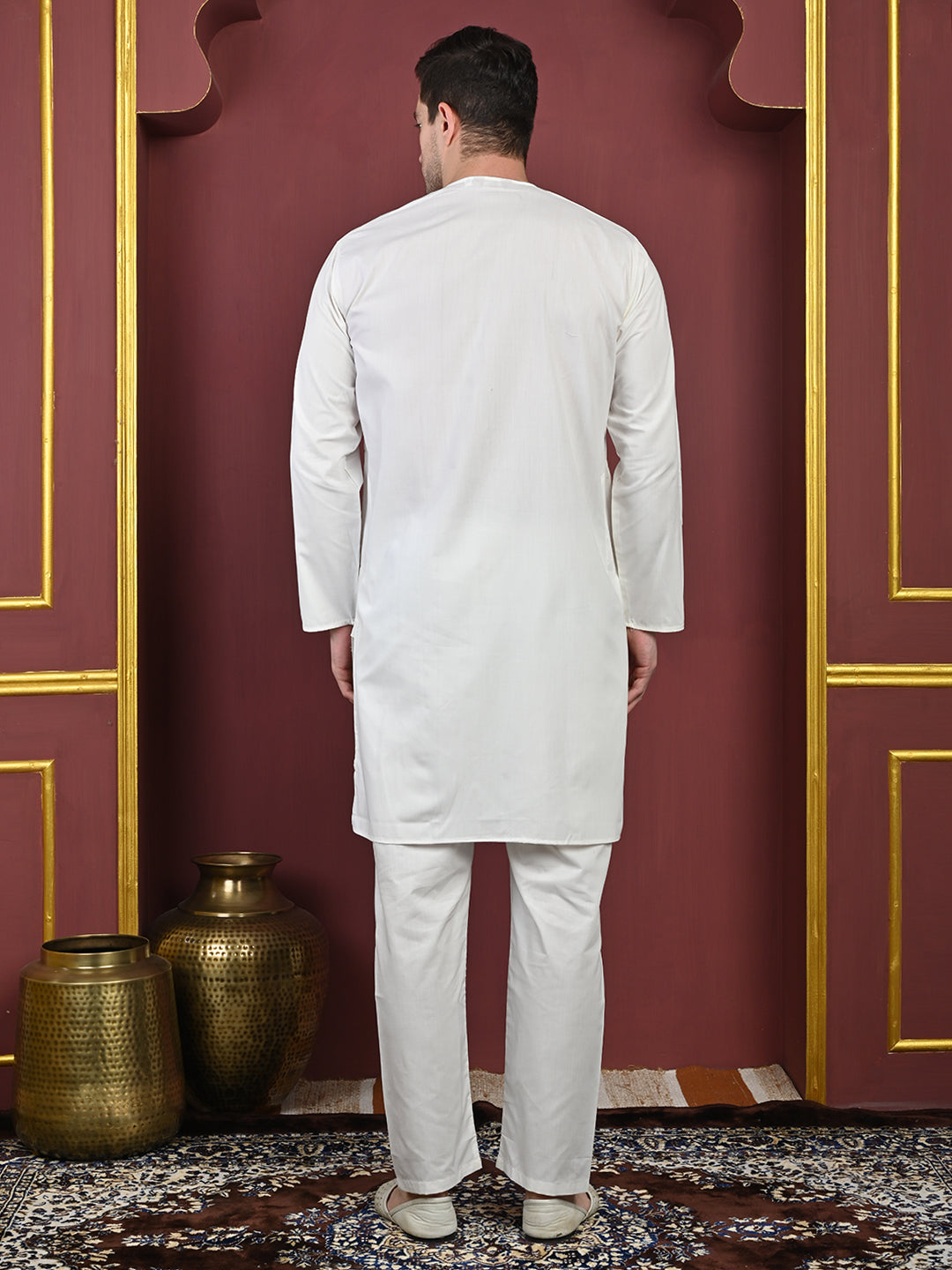 White Men’s Terry Cotton Blend Kurta Pajama Set – Traditional Ethnic Wear