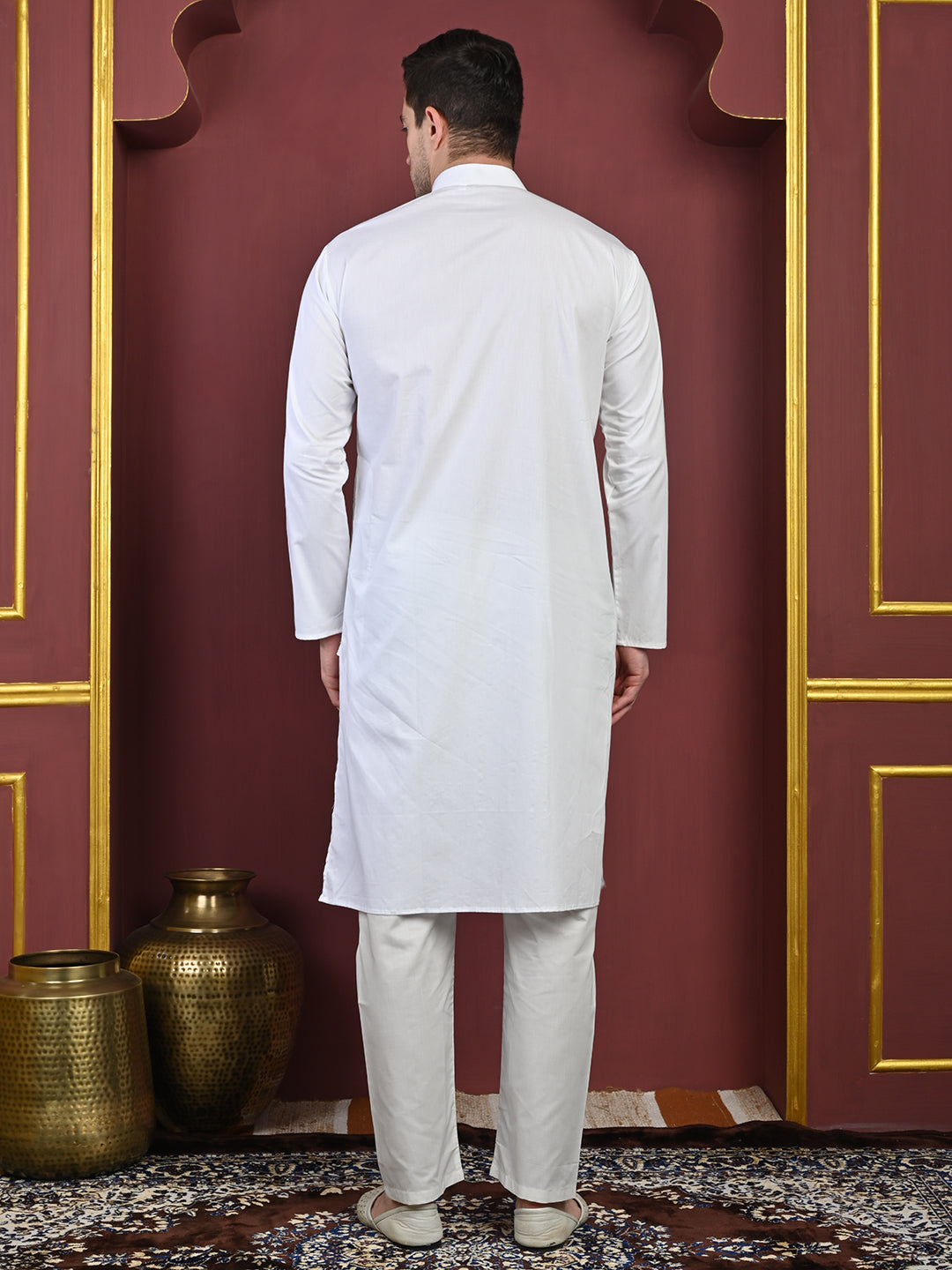 White Men's Plain Kurta Pajama Set –100% Cotton Traditional Ethnic Wear