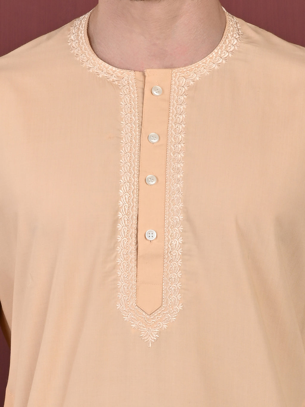 Peach Men’s Terry Cotton Blend Kurta Pajama Set – Traditional Ethnic Wear