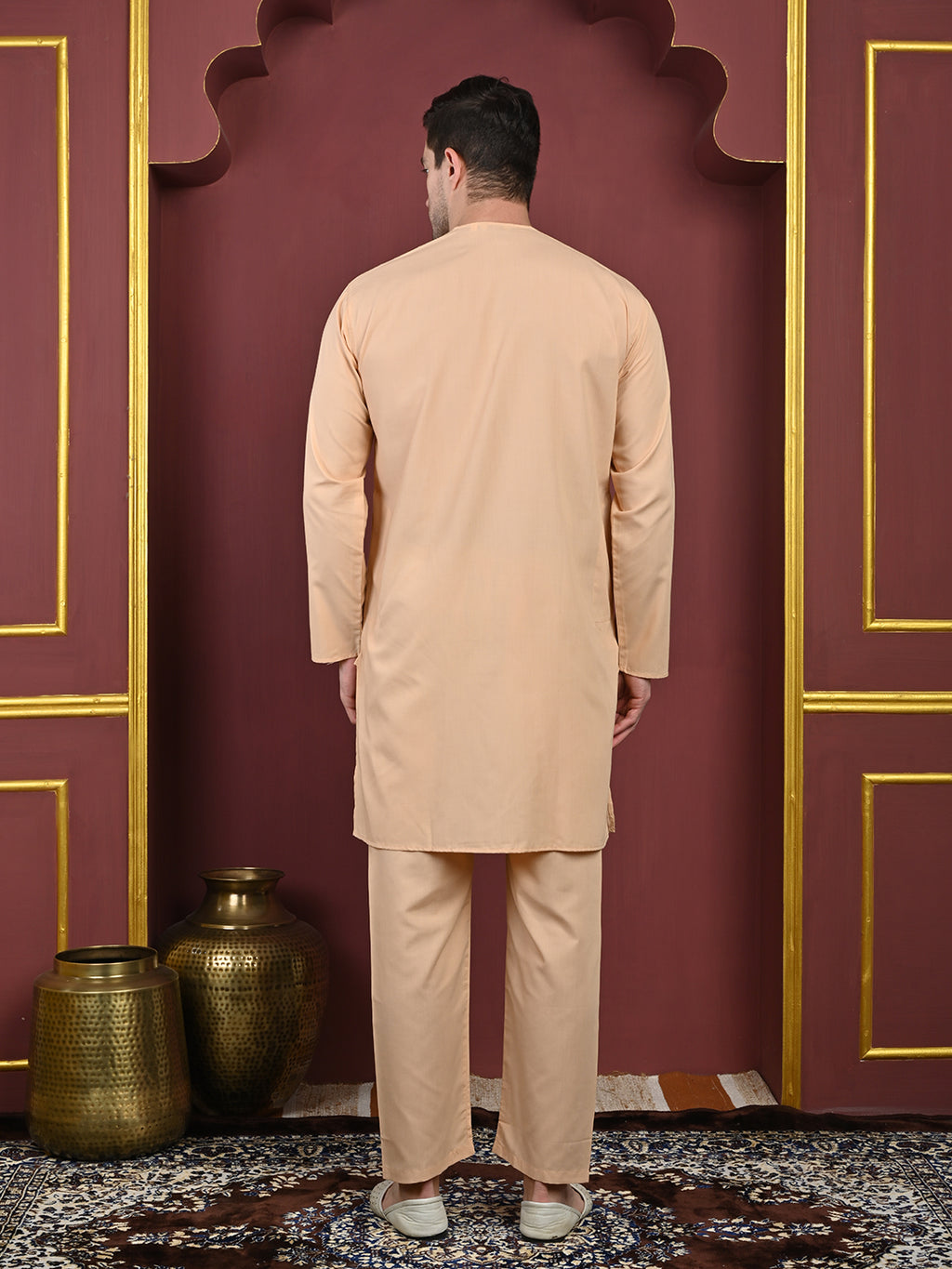 Peach Men’s Terry Cotton Blend Kurta Pajama Set – Traditional Ethnic Wear