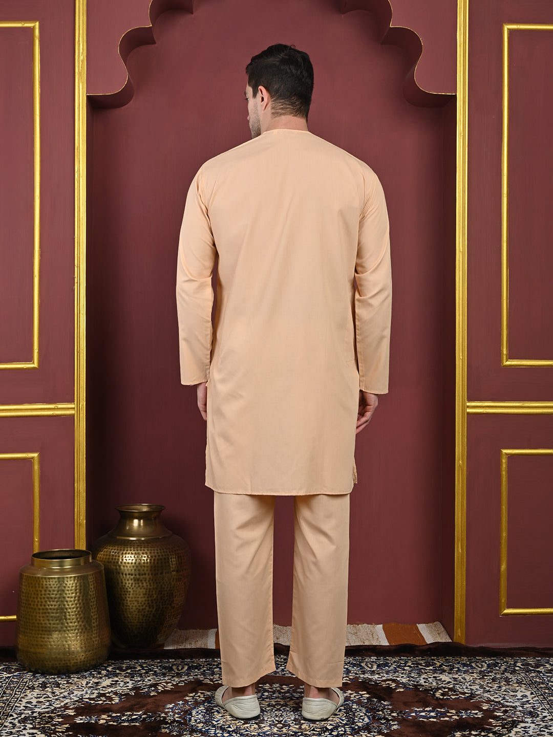 Peach Men’s Terry Cotton Blend Kurta Pajama Set – Traditional Ethnic Wear