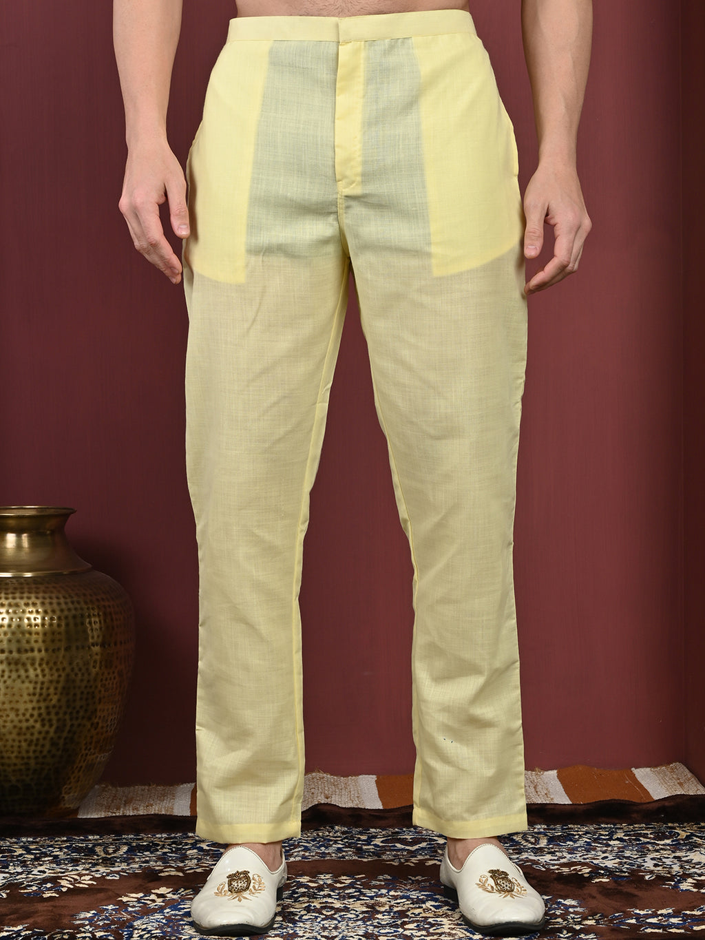 Lemon Cotton Blend Pathani Kurta Pant Set