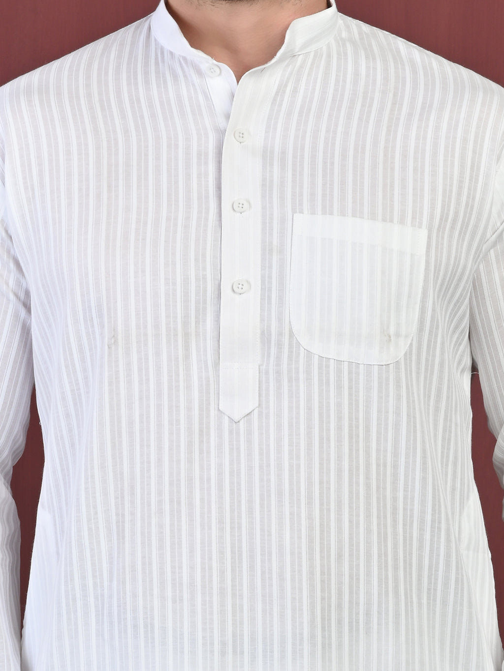 White Striped Cotton Blend Kurta with White Pajama – Classic Ethnic Wear Set