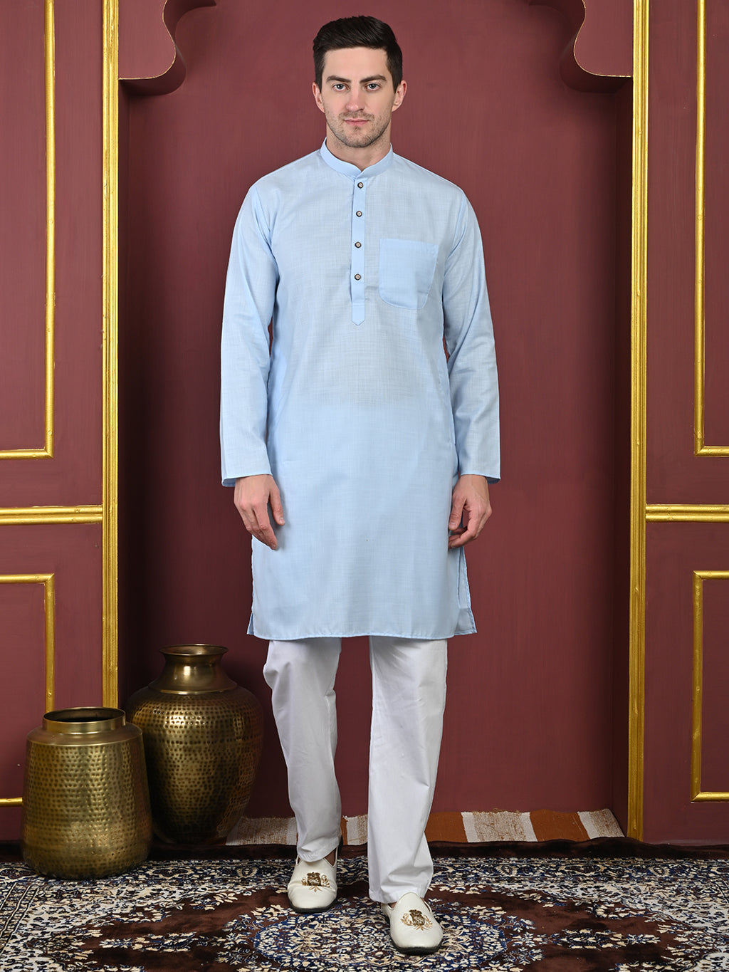 Light Blue Men's Plain Kurta Pajama Set – Ruby Cotton Traditional Ethnic Wear
