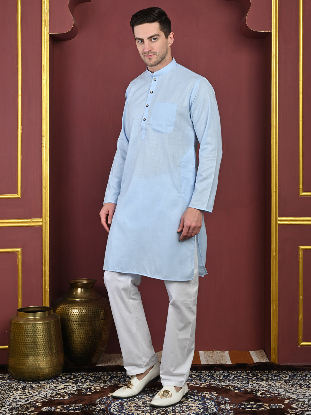 Light Blue Men's Plain Kurta Pajama Set – Ruby Cotton Traditional Ethnic Wear