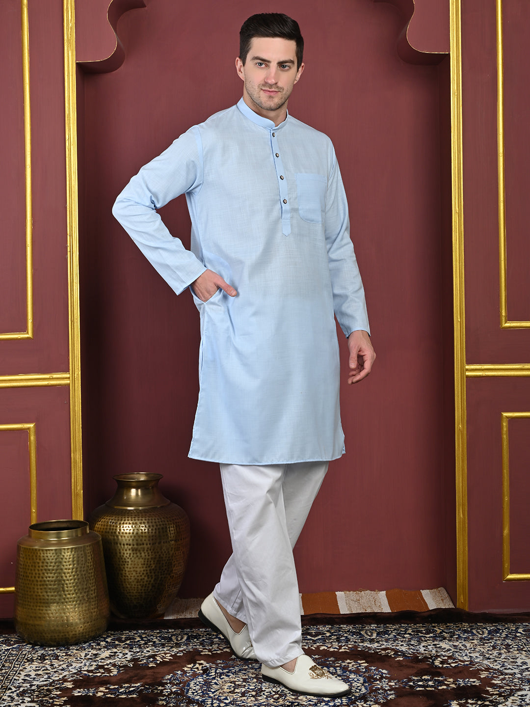 Light Blue Men's Plain Kurta Pajama Set – Ruby Cotton Traditional Ethnic Wear