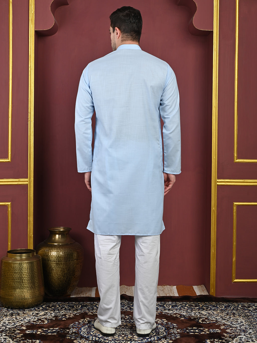 Light Blue Men's Plain Kurta Pajama Set – Ruby Cotton Traditional Ethnic Wear