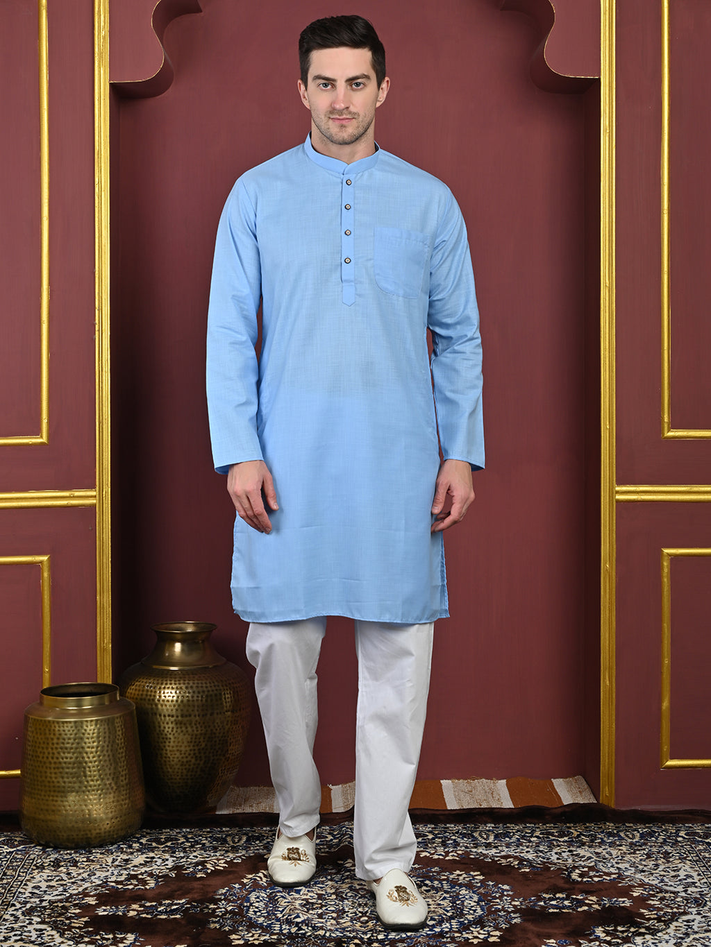 Blue Men's Plain Kurta Pajama Set – Ruby Cotton Traditional Ethnic Wear