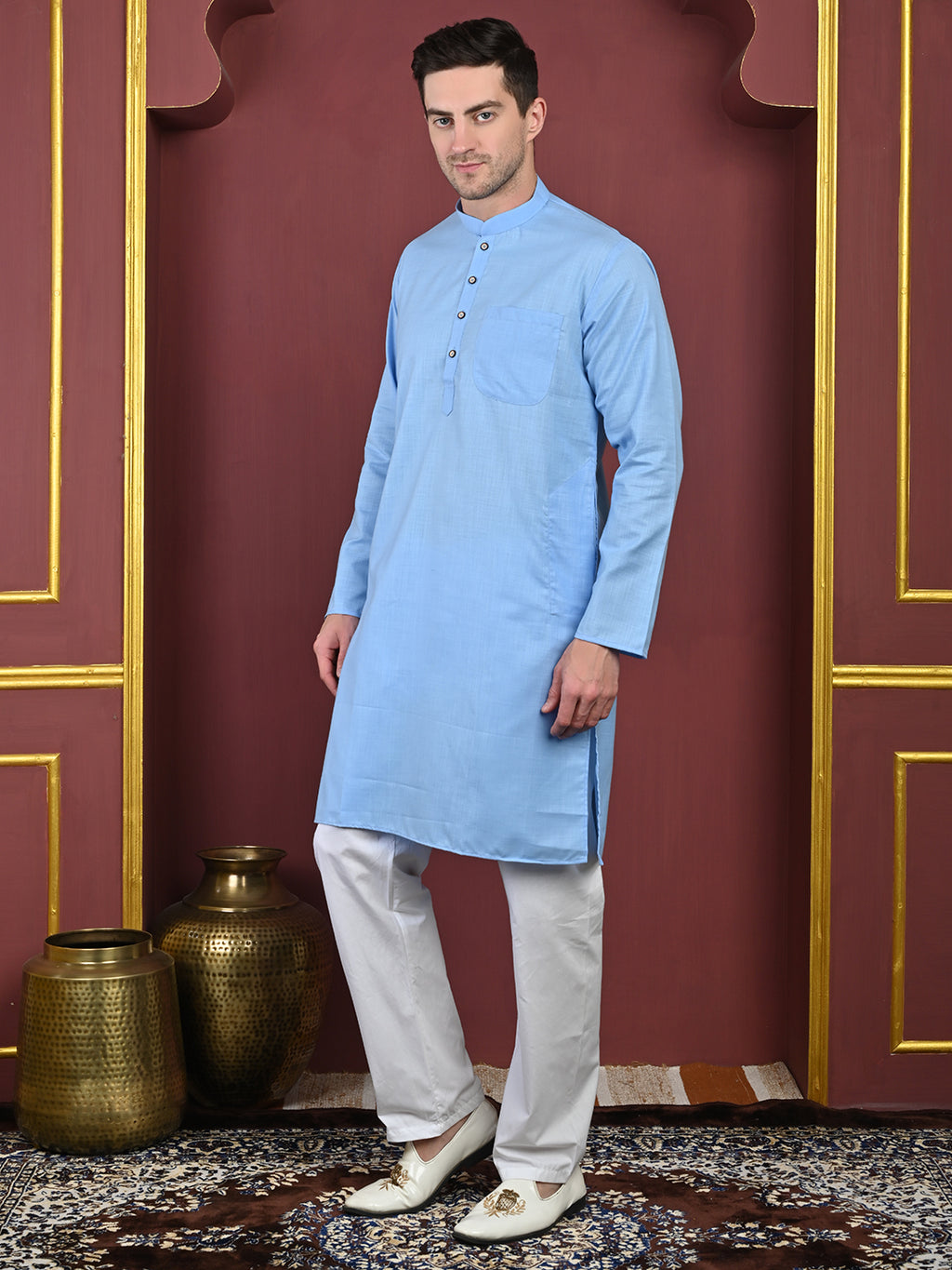 Blue Men's Plain Kurta Pajama Set – Ruby Cotton Traditional Ethnic Wear