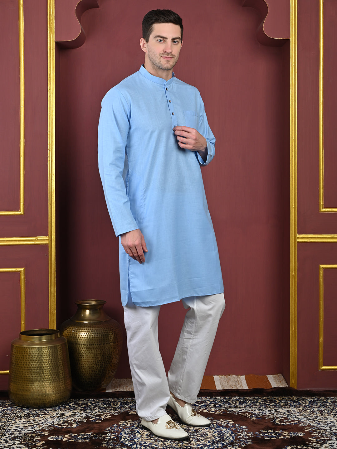 Blue Men's Plain Kurta Pajama Set – Ruby Cotton Traditional Ethnic Wear