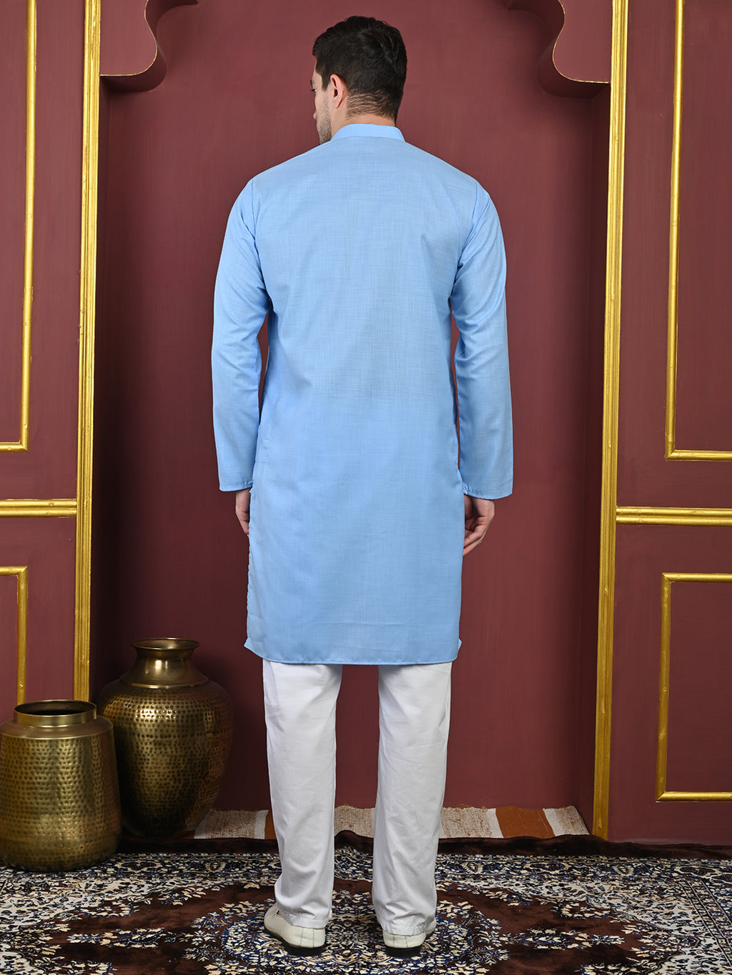 Blue Men's Plain Kurta Pajama Set – Ruby Cotton Traditional Ethnic Wear