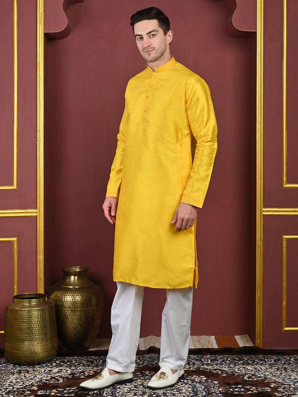 Yellow Dupion Silk Kurta Pajama Set