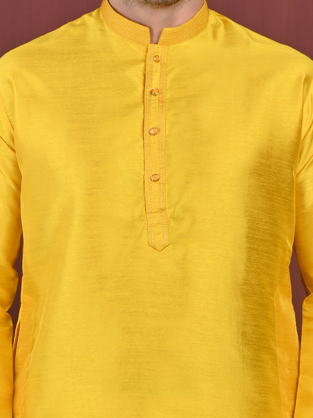 Yellow Dupion Silk Kurta Pajama Set