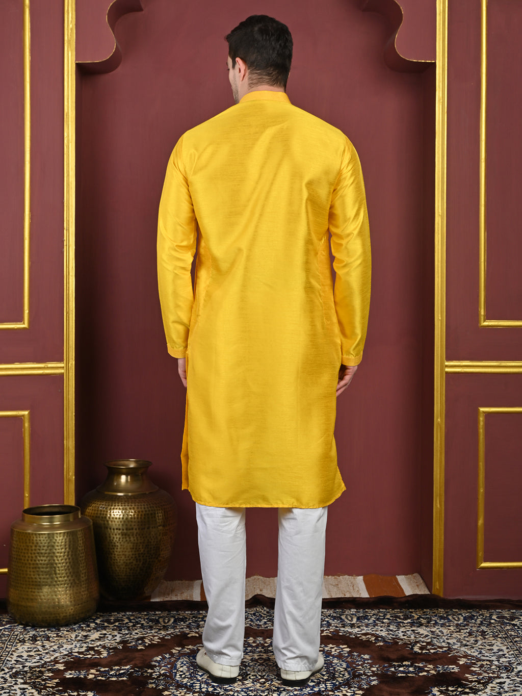 Yellow Dupion Silk Kurta Pajama Set