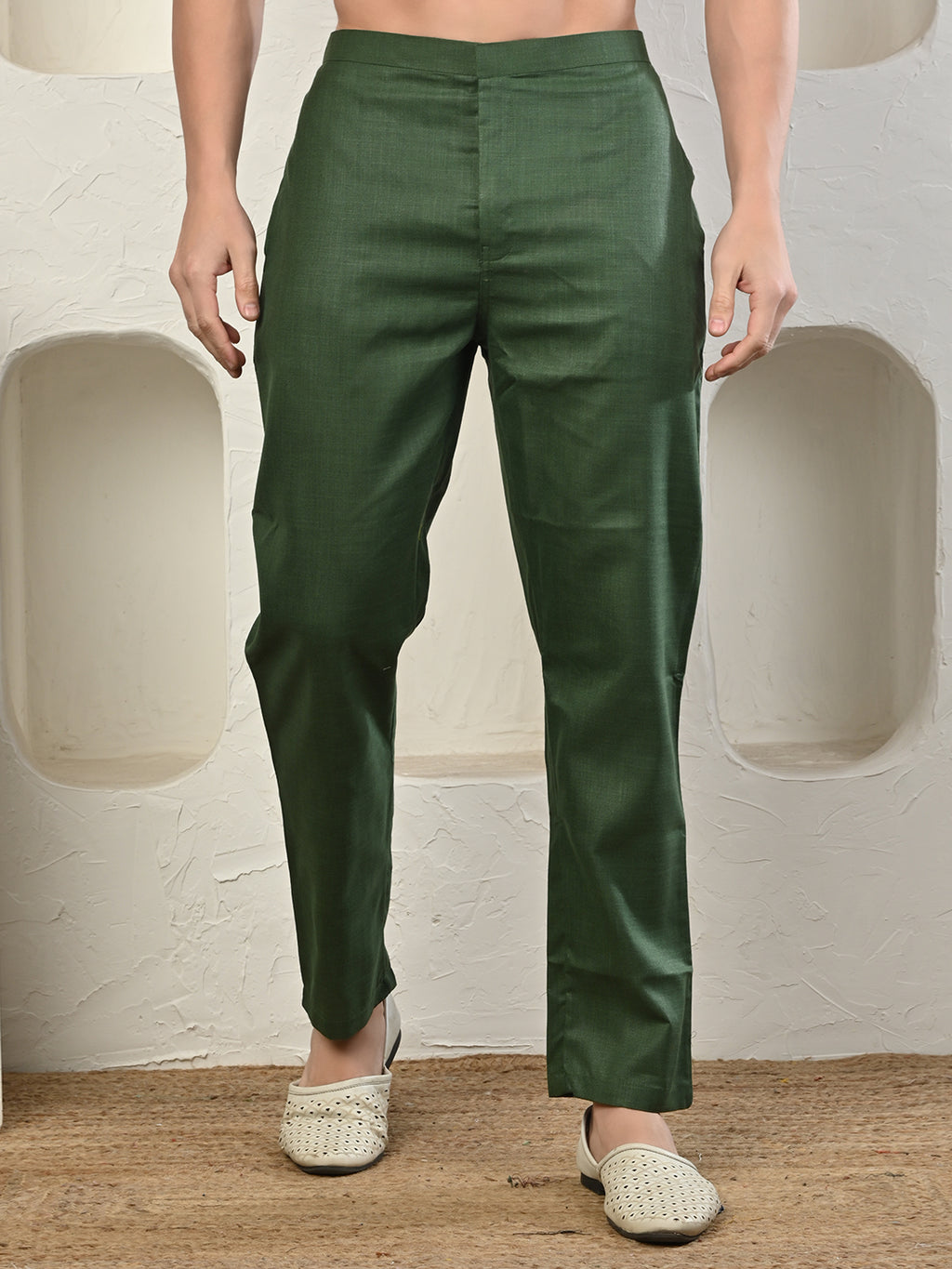 Olive Green Cotton Blend Pathani Kurta Pajama Set