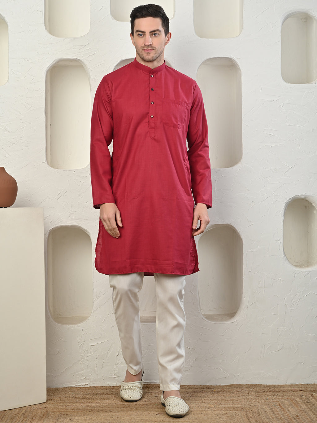 Red Men's Plain Kurta Pajama Set – Ruby Cotton Traditional Ethnic Wear