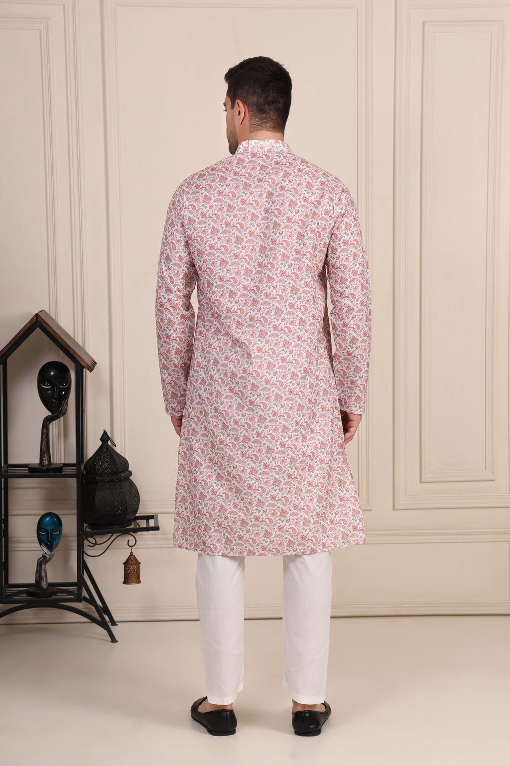 Pink & White Floral Printed Cotton Kurta Set with Pajama