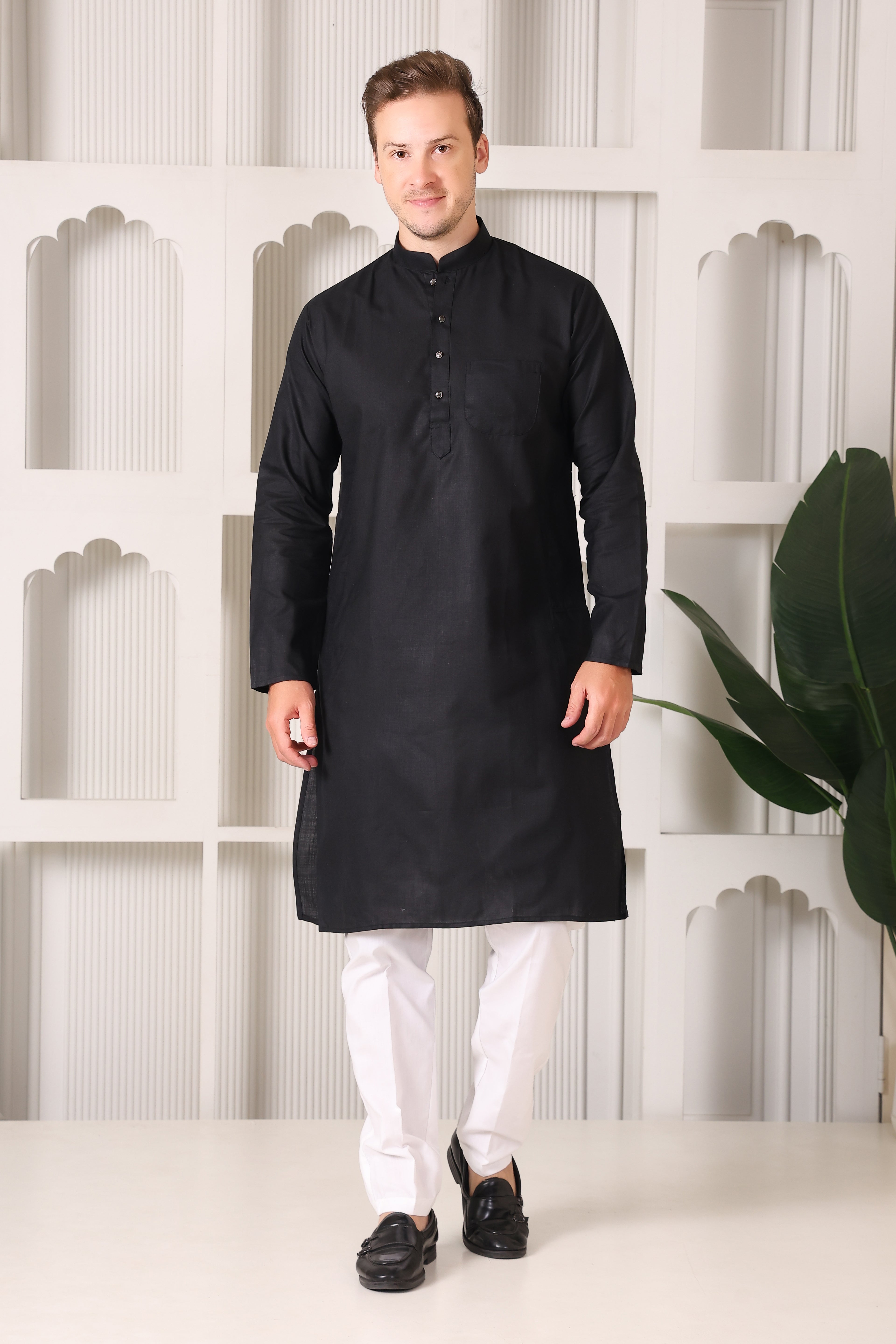 Black Men's Plain Kurta Pajama Set – Ruby Cotton Traditional Ethnic Wear