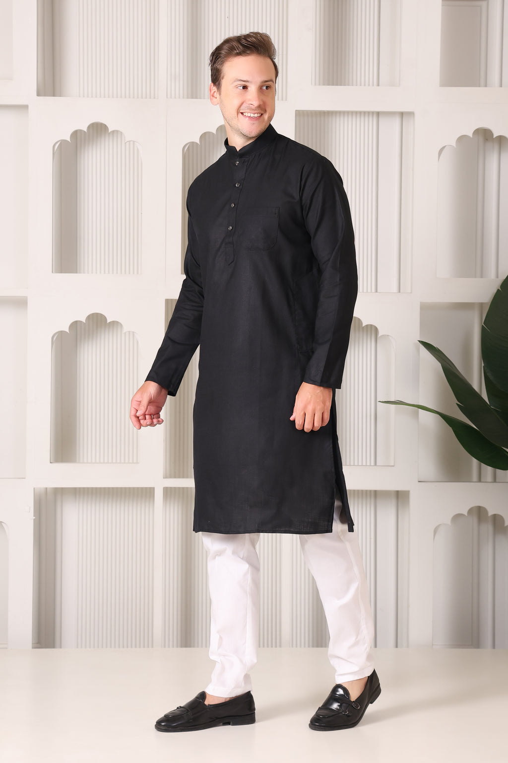 Black Men's Plain Kurta Pajama Set – Ruby Cotton Traditional Ethnic Wear