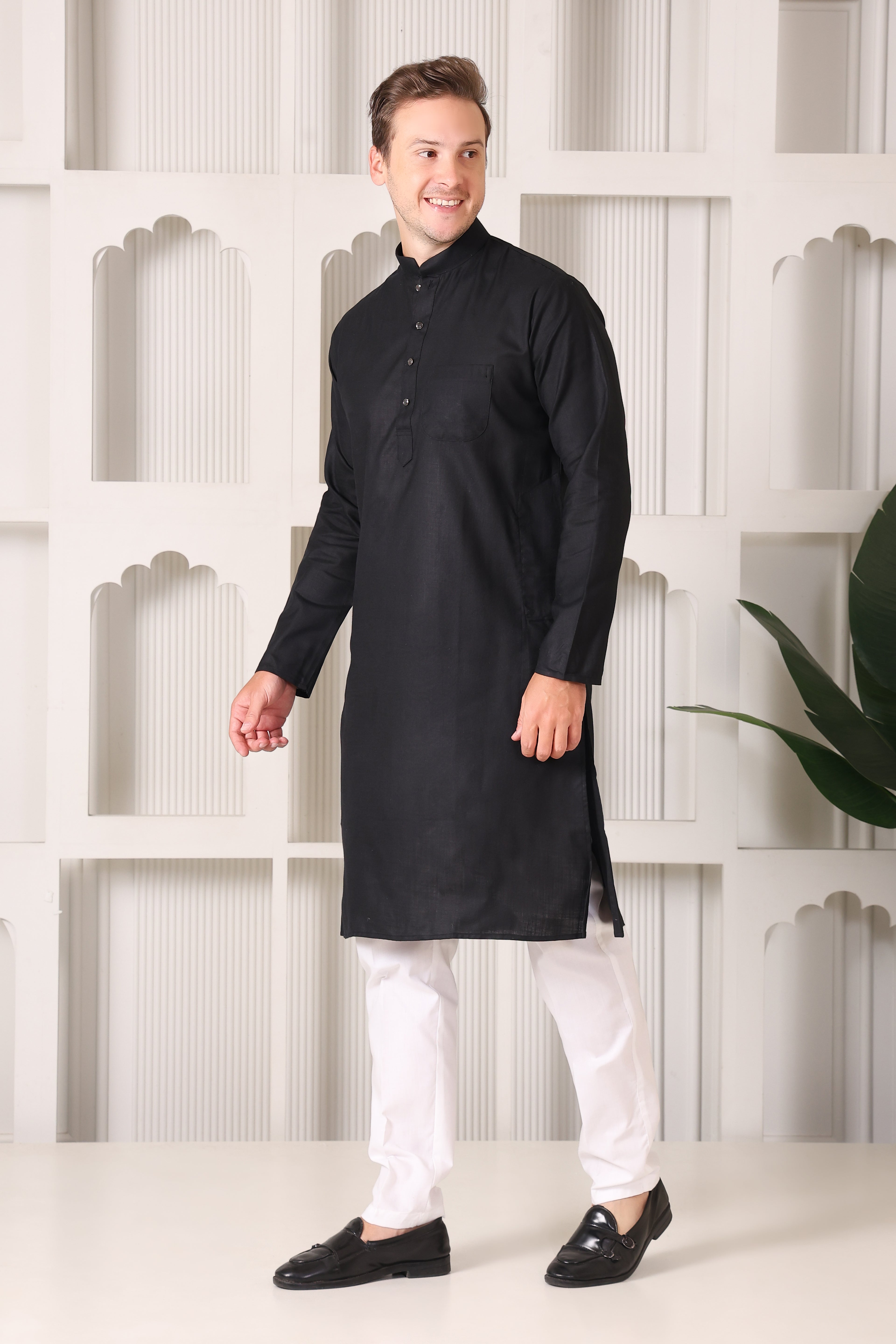 Black Men's Plain Kurta Pajama Set – Ruby Cotton Traditional Ethnic Wear