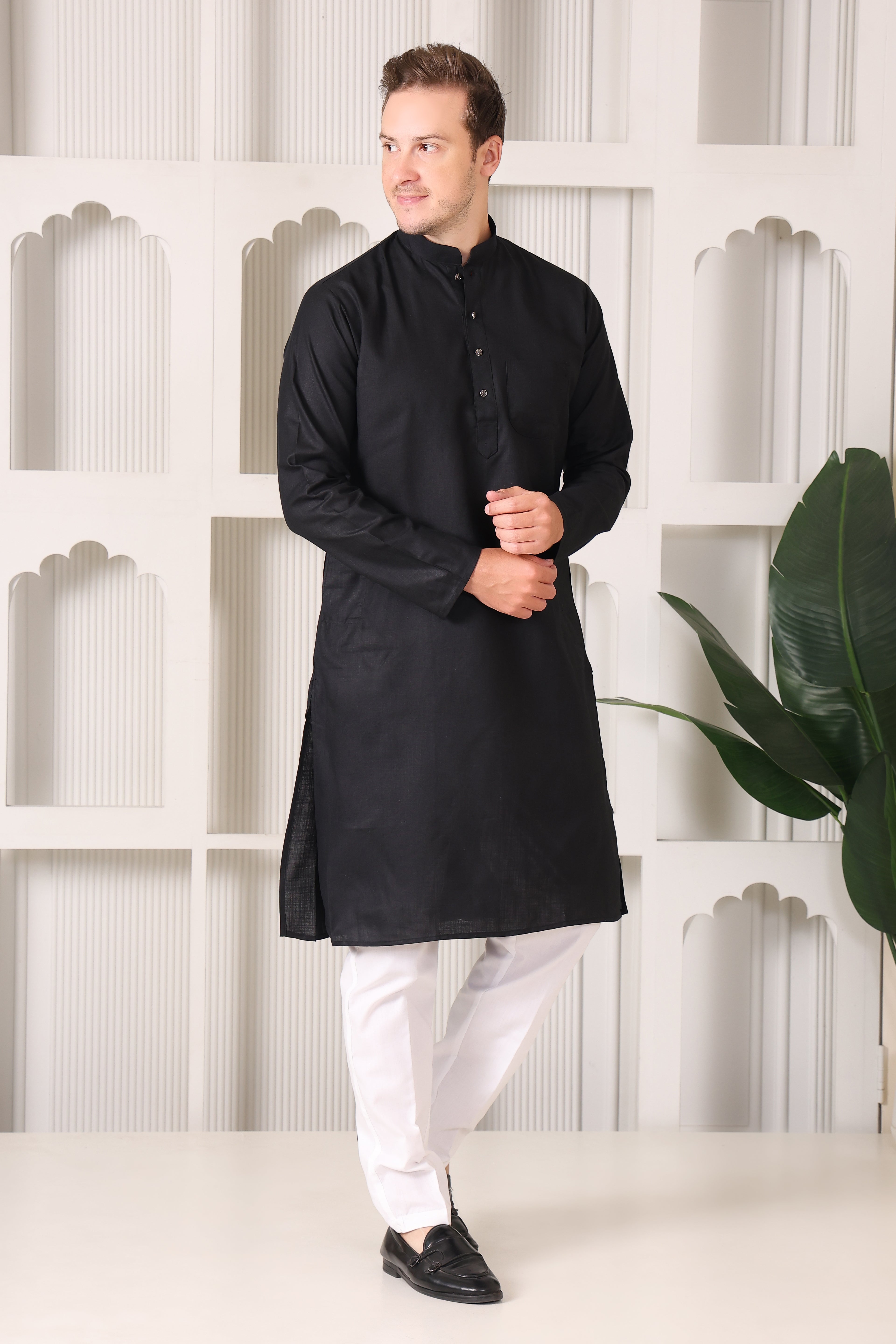 Black Men's Plain Kurta Pajama Set – Ruby Cotton Traditional Ethnic Wear