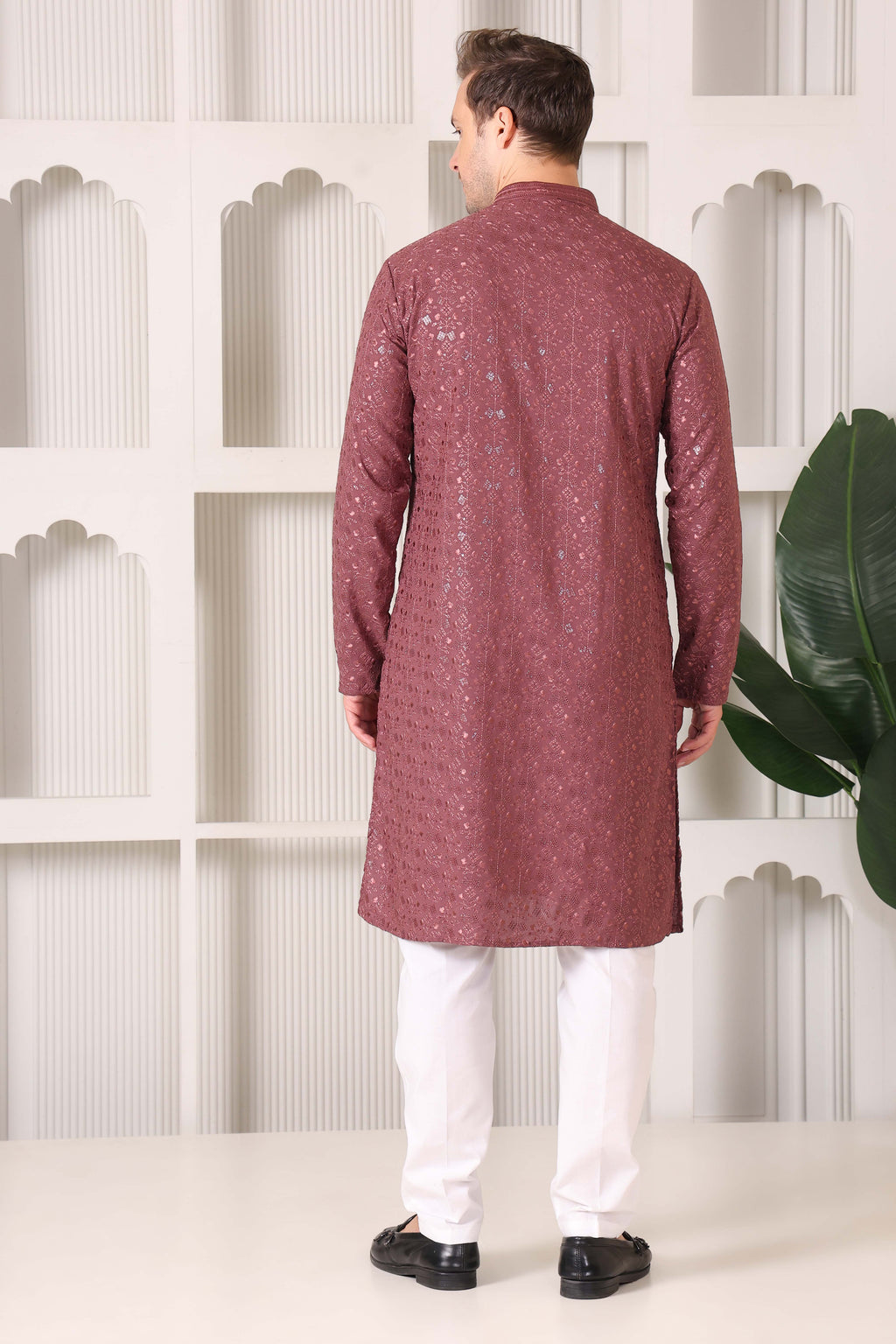 Rose Brown Rayon Cotton Kurta with Embroidery & Sequin Work