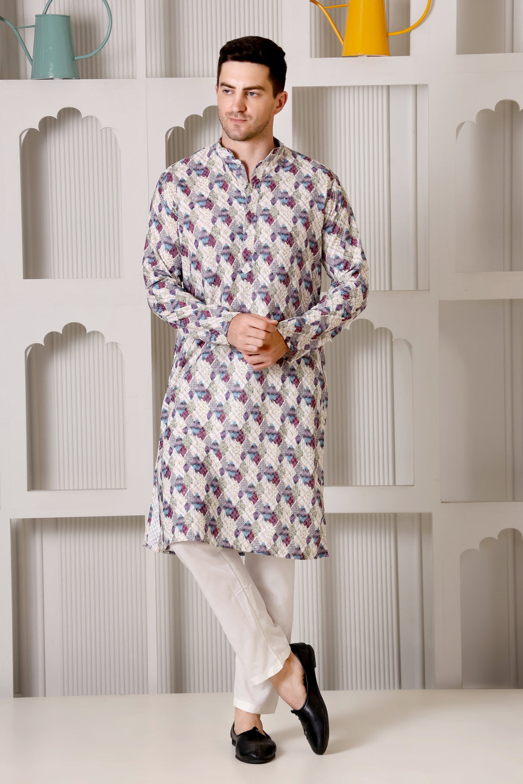 Elegant Multi-Color Geometric Printed Kurta Pajama Set