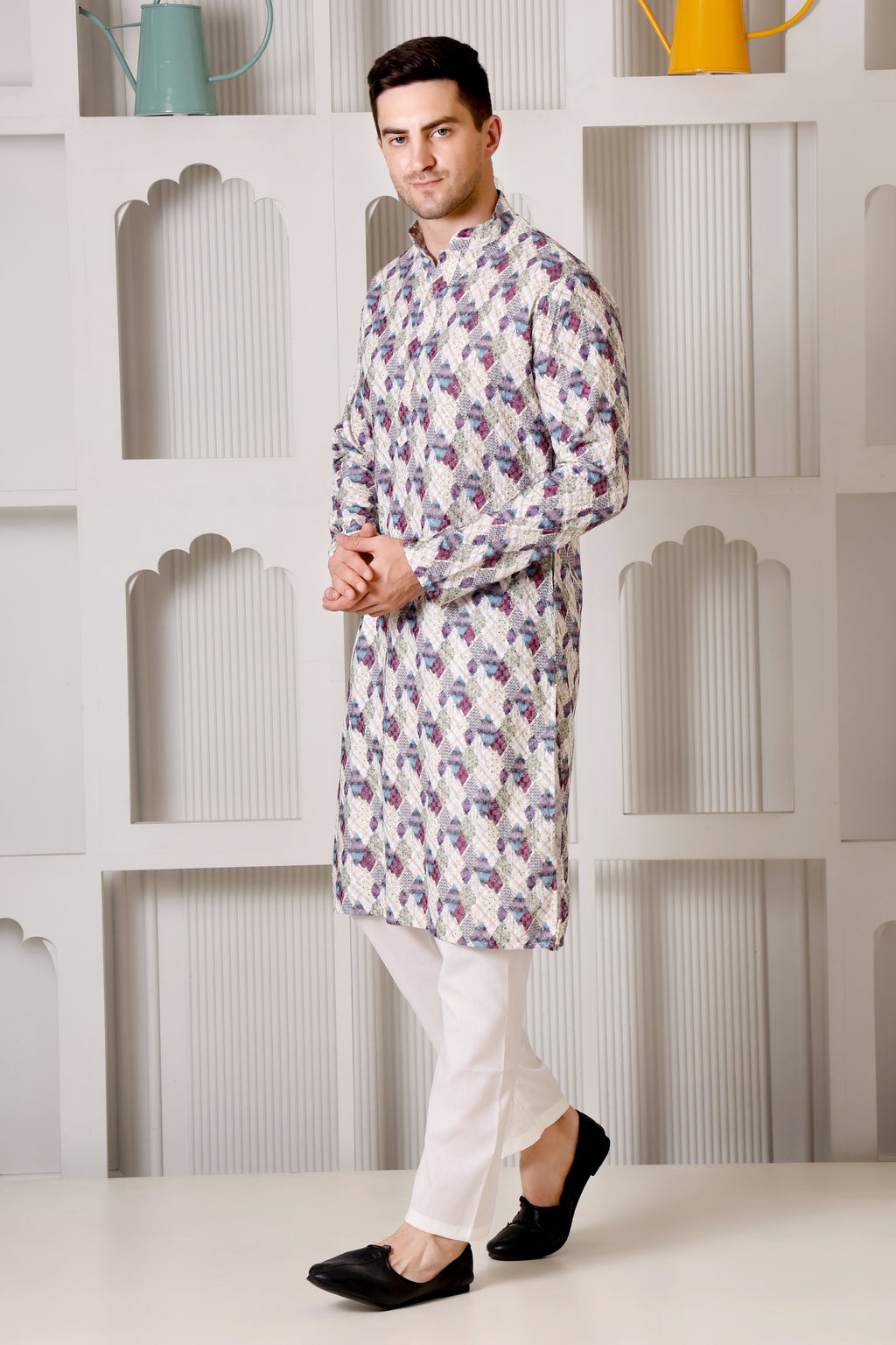 Elegant Multi-Color Geometric Printed Kurta Pajama Set