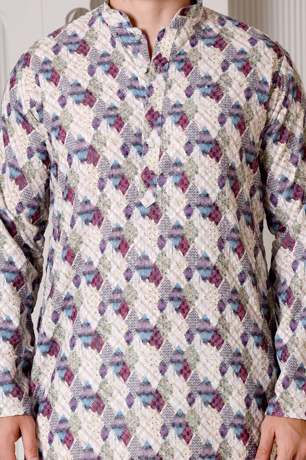 Elegant Multi-Color Geometric Printed Kurta Pajama Set