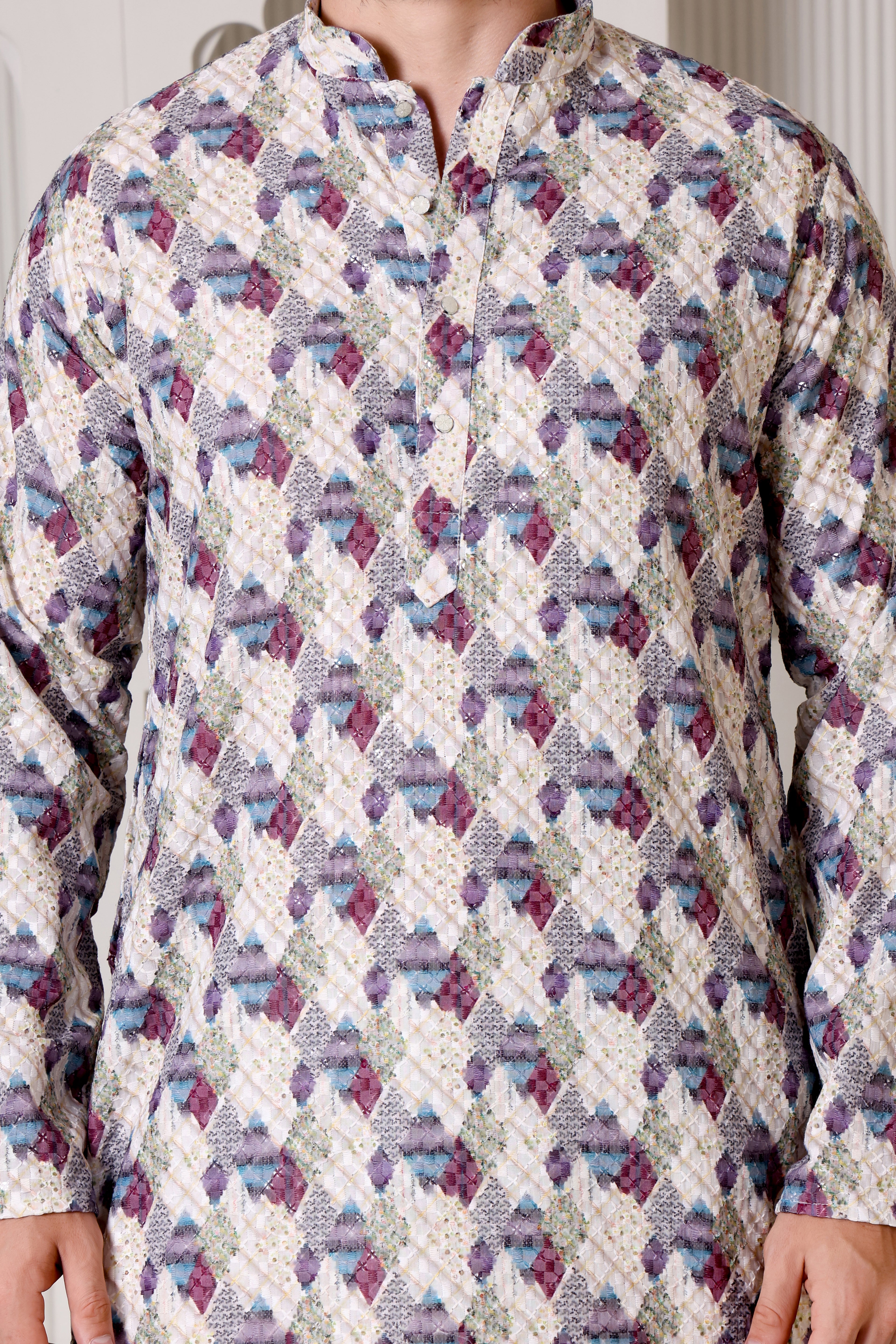 Elegant Multi-Color Geometric Printed Kurta Pajama Set