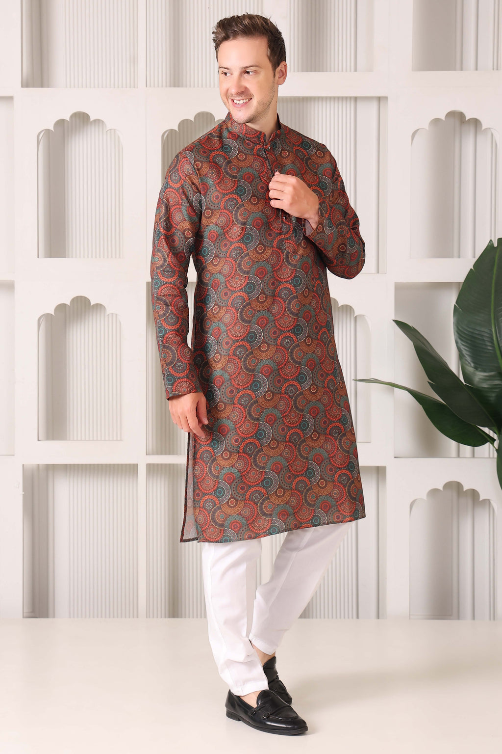 Men’s Ethnic Multicolor Mandala Art Print Kurta