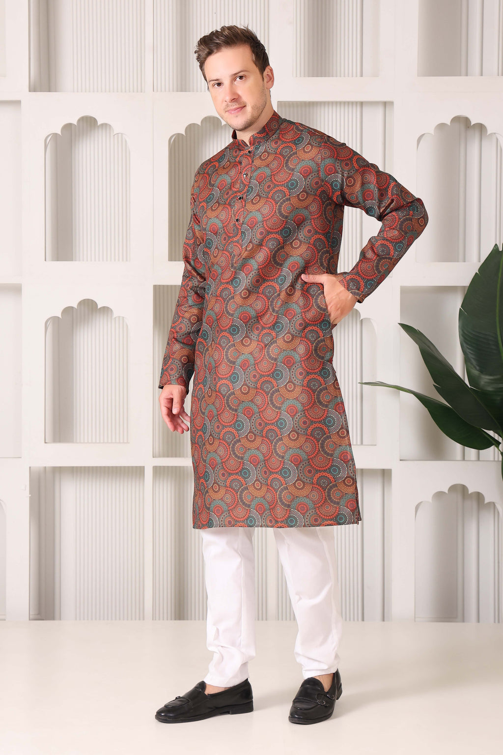 Men’s Ethnic Multicolor Mandala Art Print Kurta