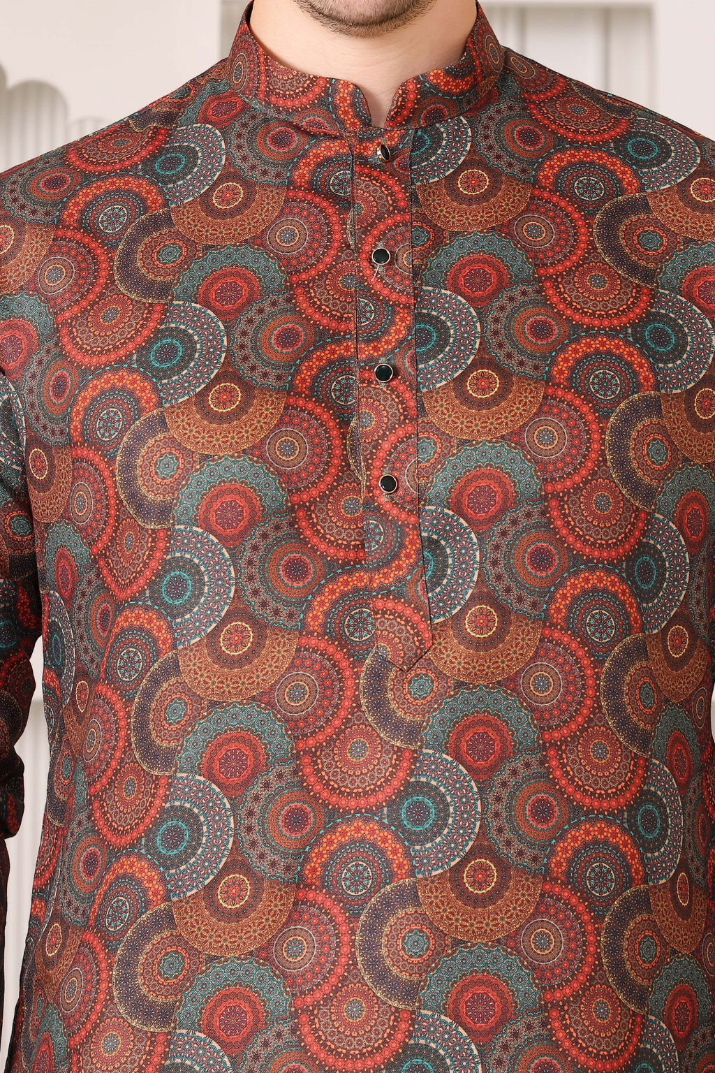 Men’s Ethnic Multicolor Mandala Art Print Kurta