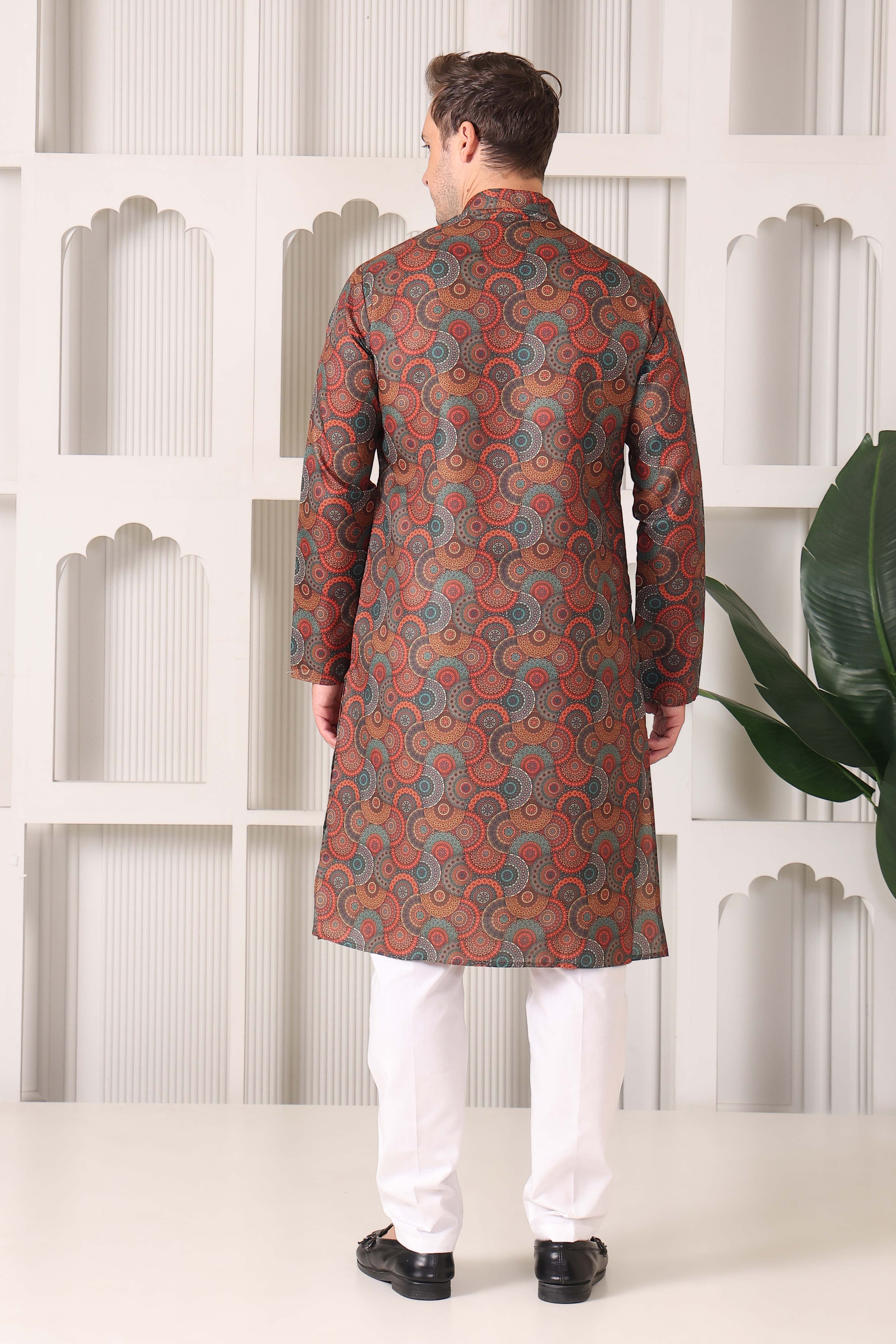 Men’s Ethnic Multicolor Mandala Art Print Kurta