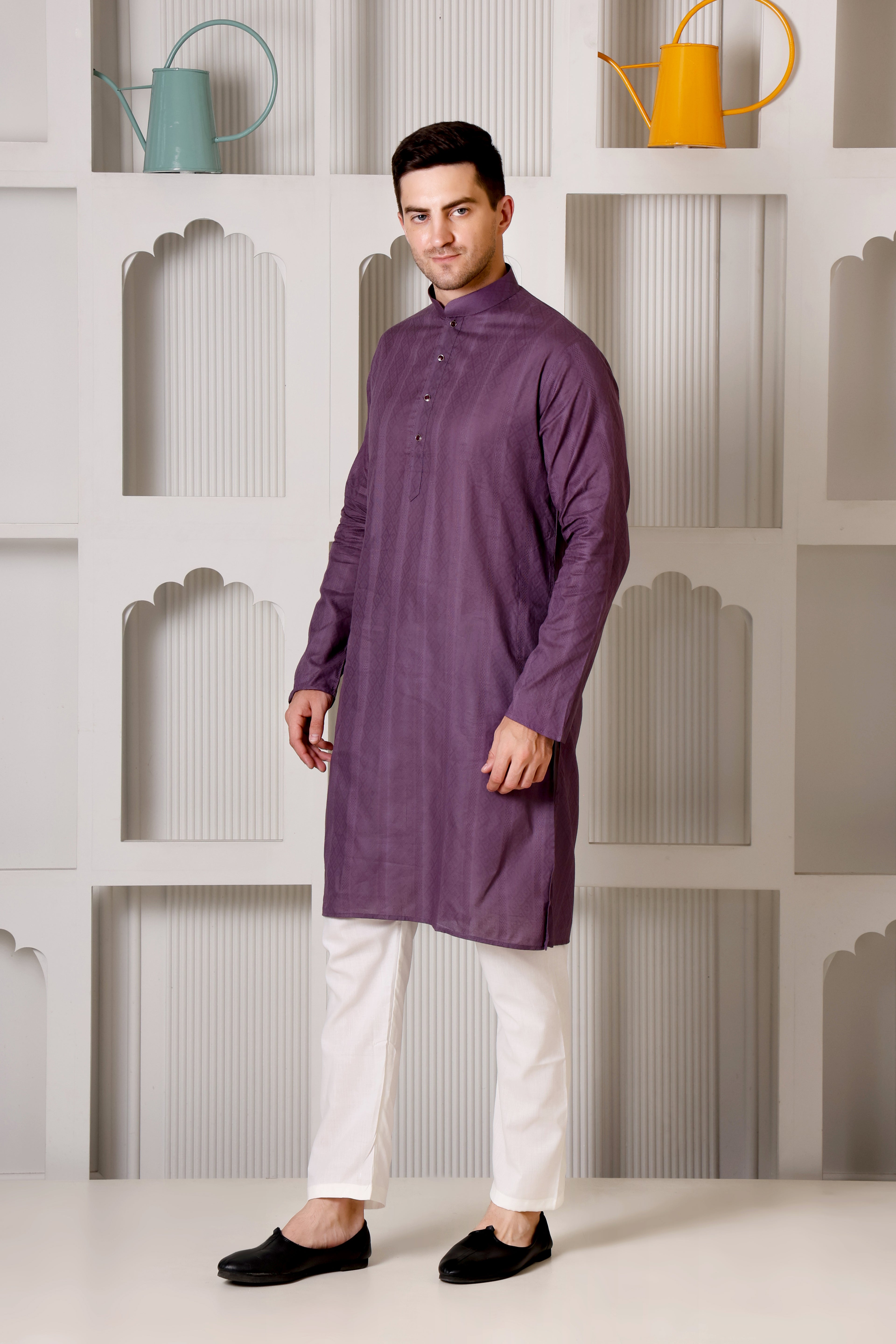 Royal Plum Self-Textured Cotton Kurta Set