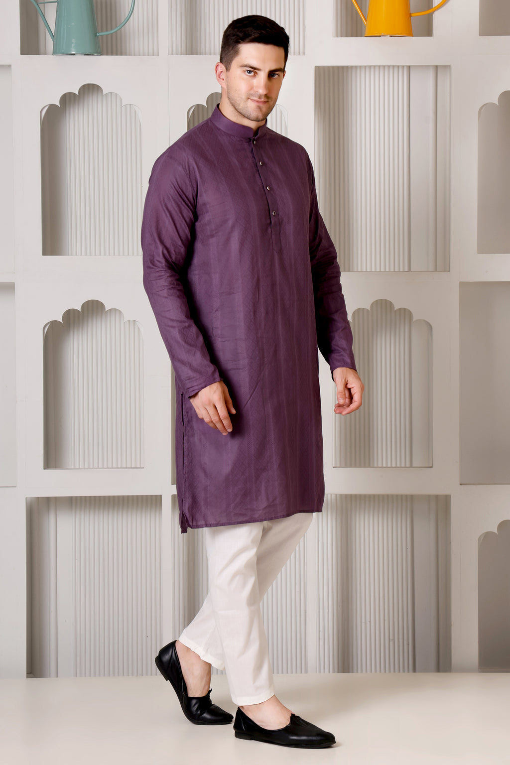 Royal Plum Self-Textured Cotton Kurta Set