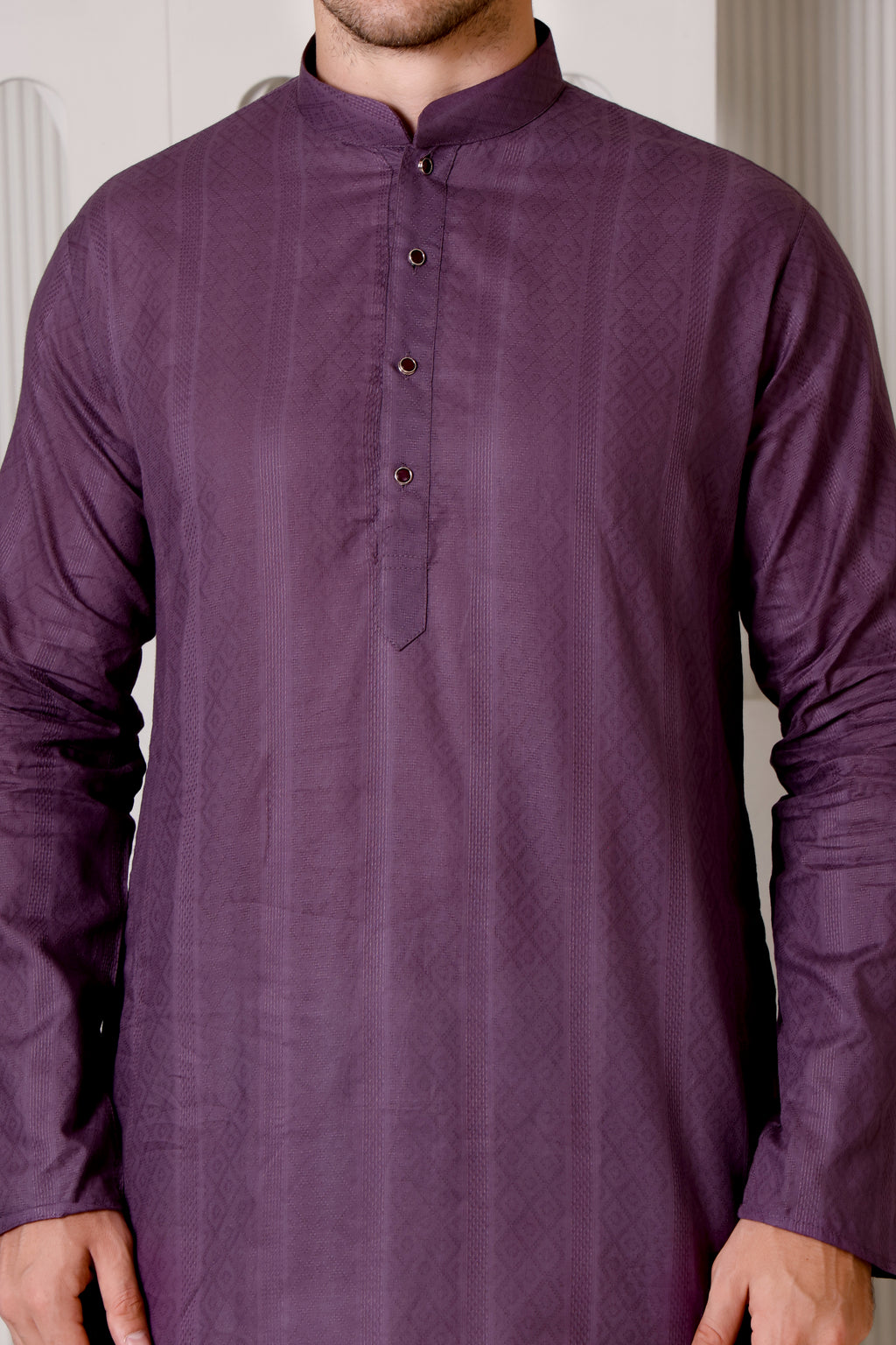 Royal Plum Self-Textured Cotton Kurta Set
