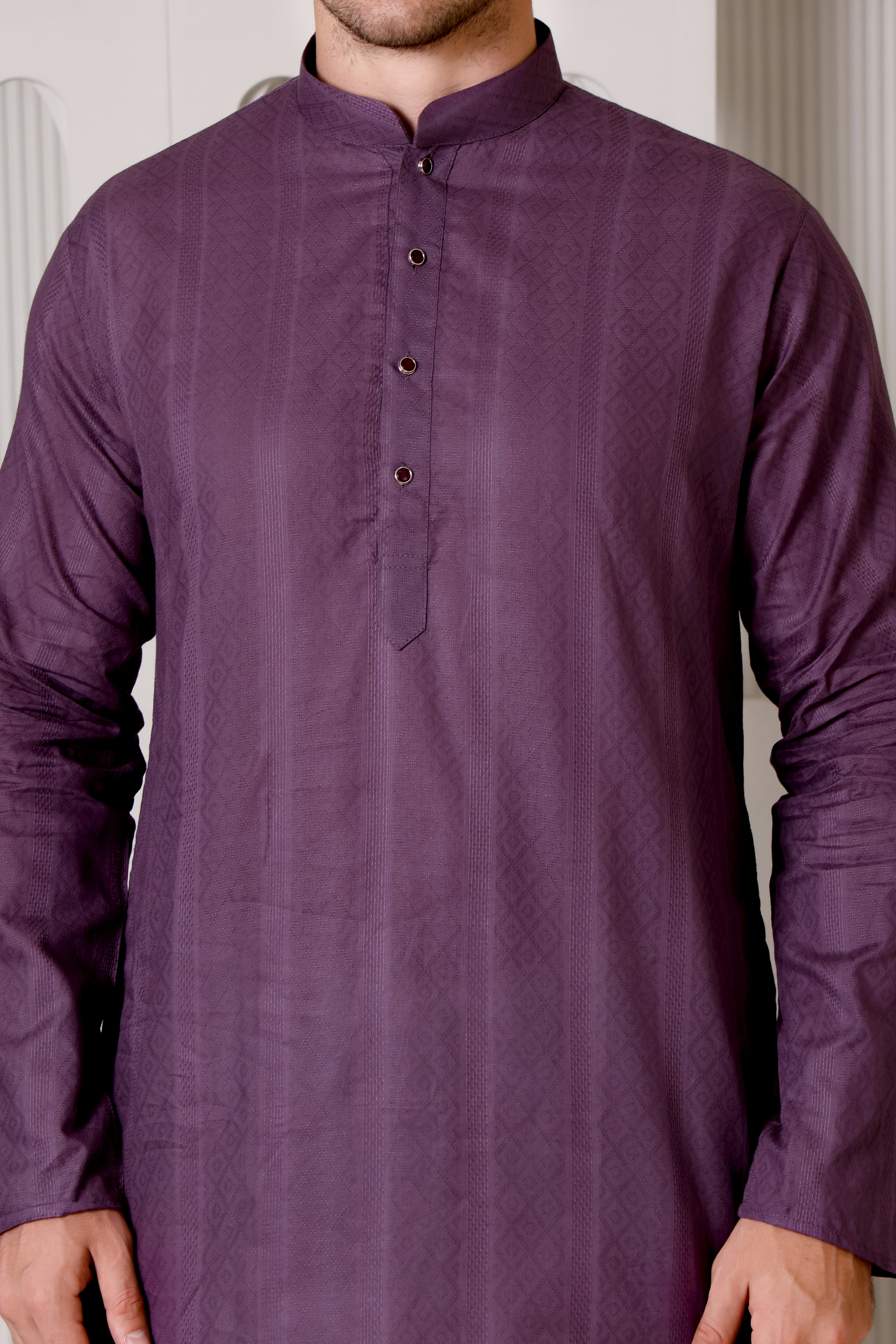 Royal Plum Self-Textured Cotton Kurta Set