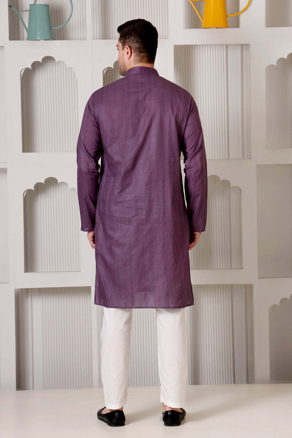 Royal Plum Self-Textured Cotton Kurta Set