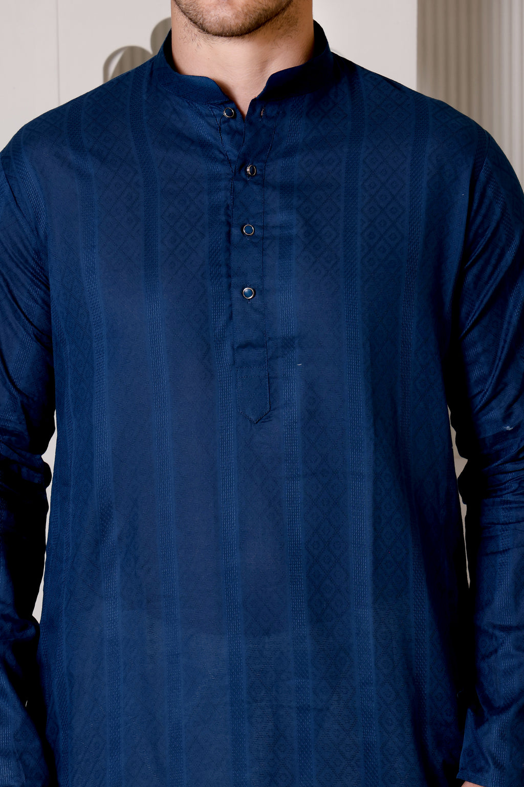 Teal/Royal Blue Self-Textured Cotton Silk Kurta Pajama Set