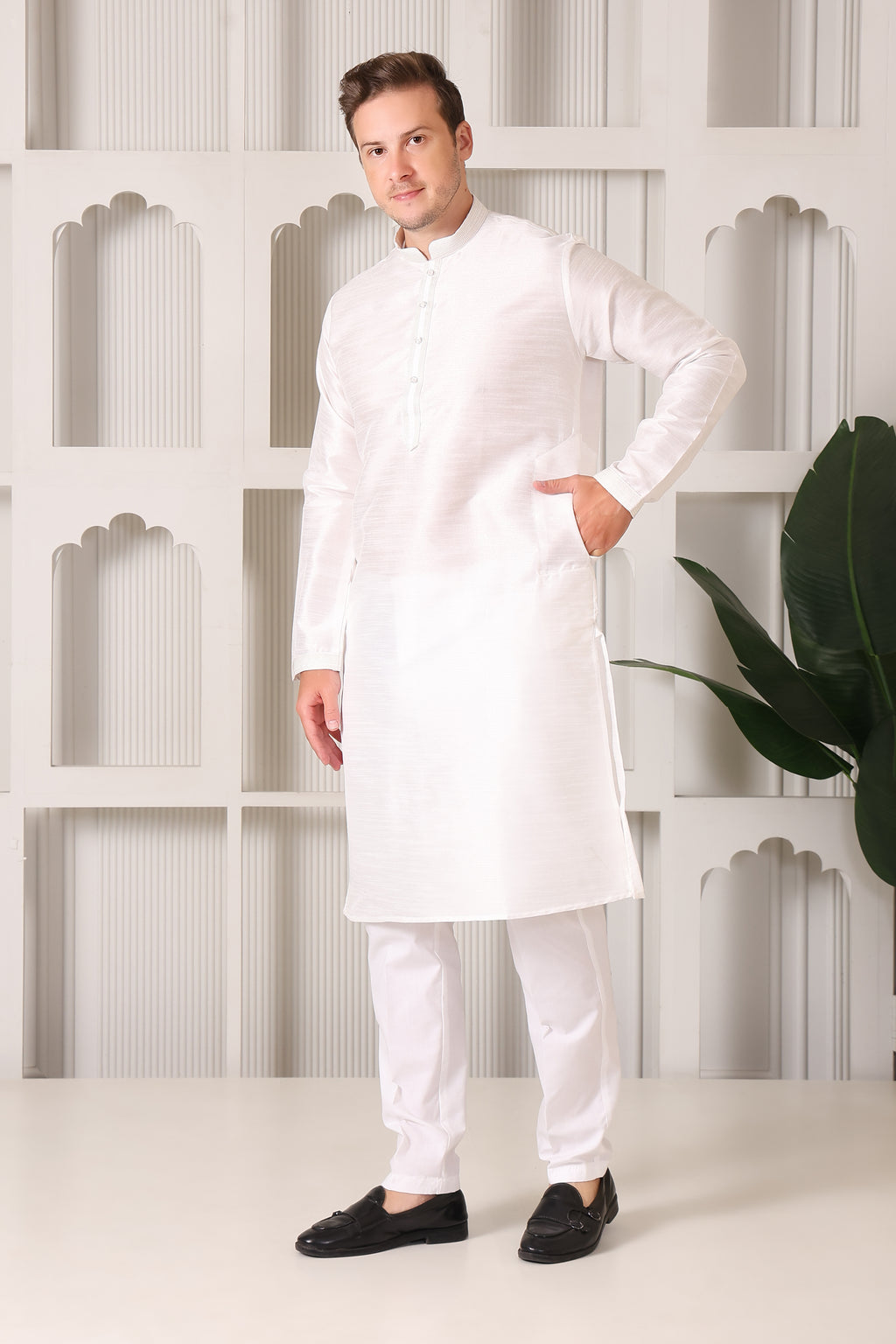 White Dupion Silk Kurta Pajama – Effortless Elegance