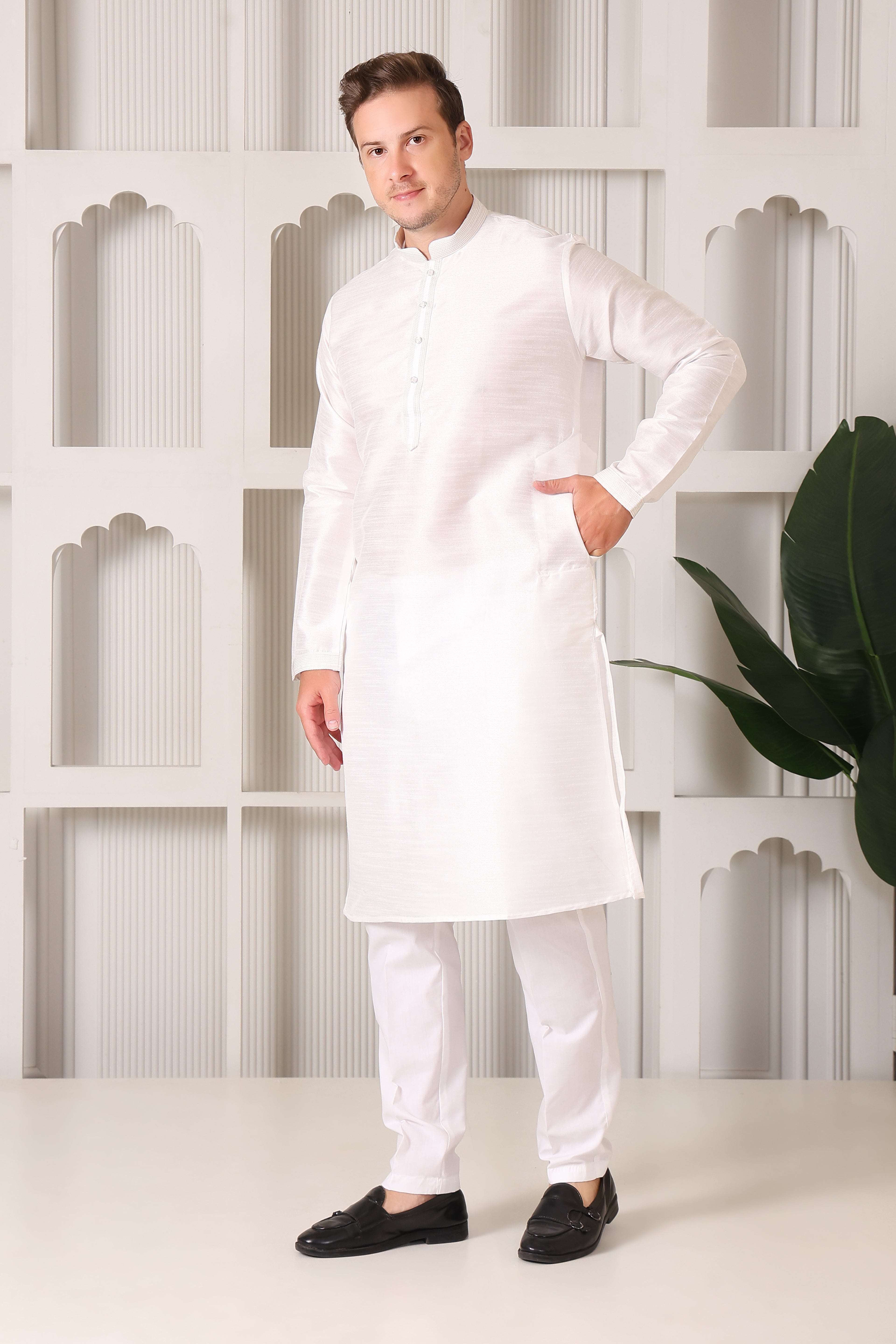 White Dupion Silk Kurta Pajama – Effortless Elegance