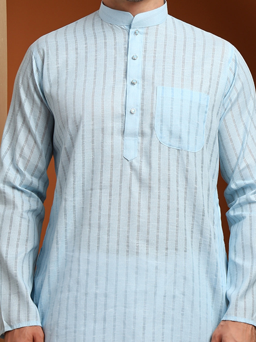 Blue Striped Cotton Kurta with White Pajama – Classic Ethnic Wear Set