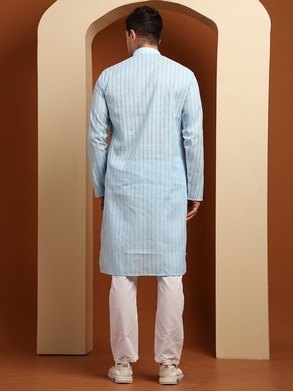 Blue Striped Cotton Kurta with White Pajama – Classic Ethnic Wear Set